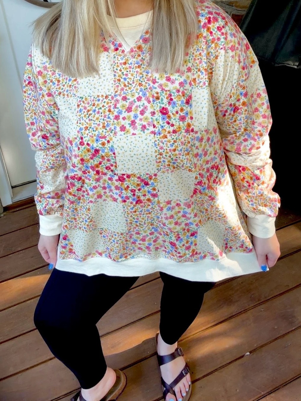 Floral Patchwork Cream Women's Pullover Top